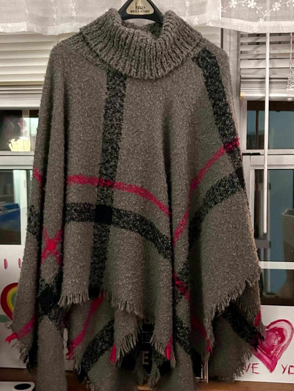 Grey, Black & Red Poncho